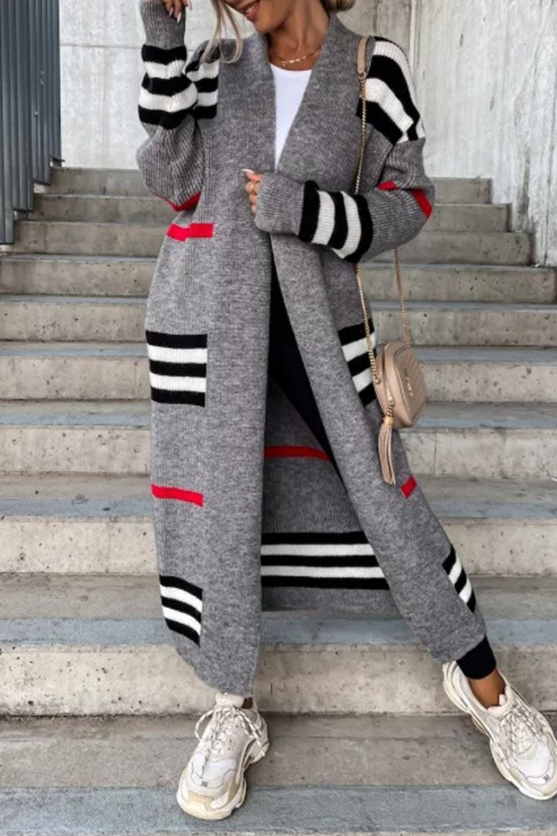 Casual Striped Print Outerwear - Fashionpara