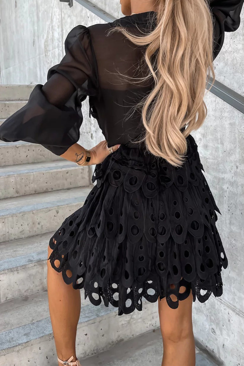 Fashion Sweet Zipper V Neck Cake Skirt Long Sleeve Dresses(3 Colors) - Fashionpara