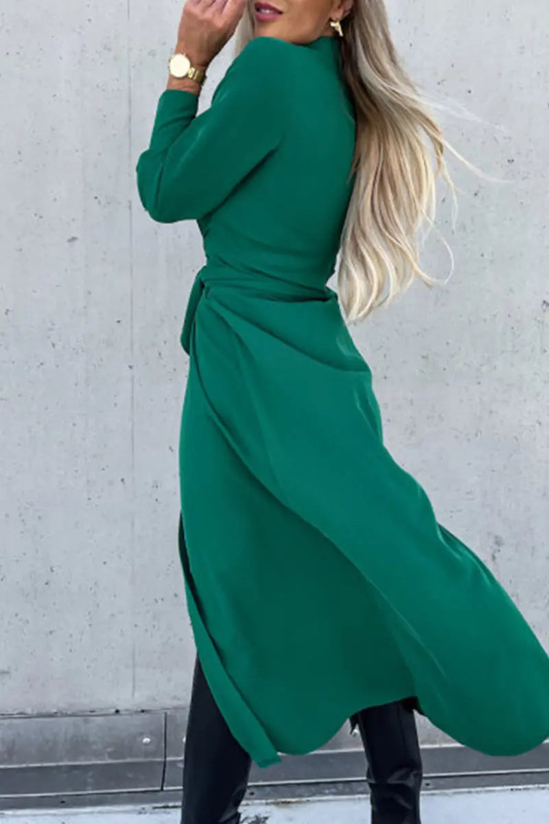 Single Breasted Tie Waist Midi Shirt Dress - Fashionpara