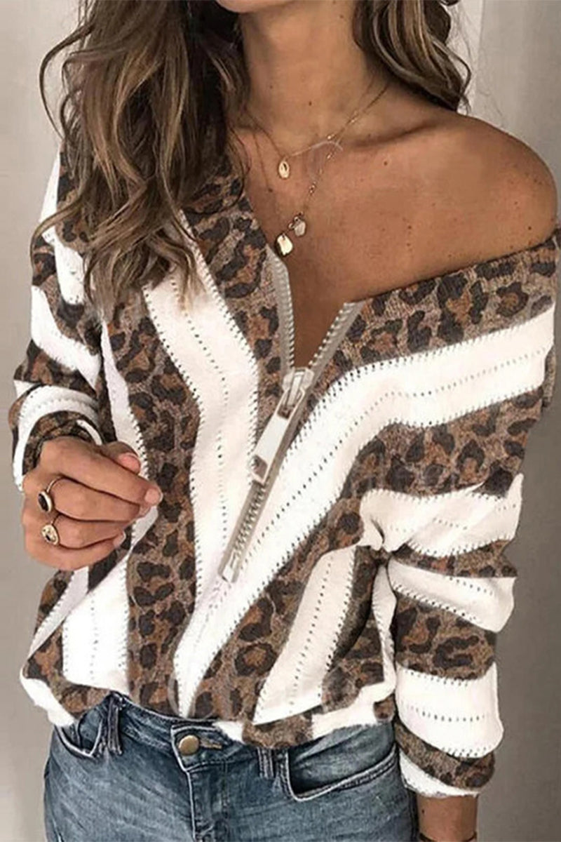 Sexy Sweet Striped Patchwork Printing V Neck Sweaters(6 Colors) - Fashionpara