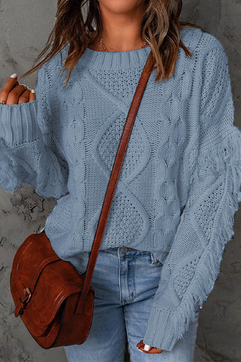 Sweet Elegant Solid Tassel O Neck Sweaters(8 Colors) - Fashionpara