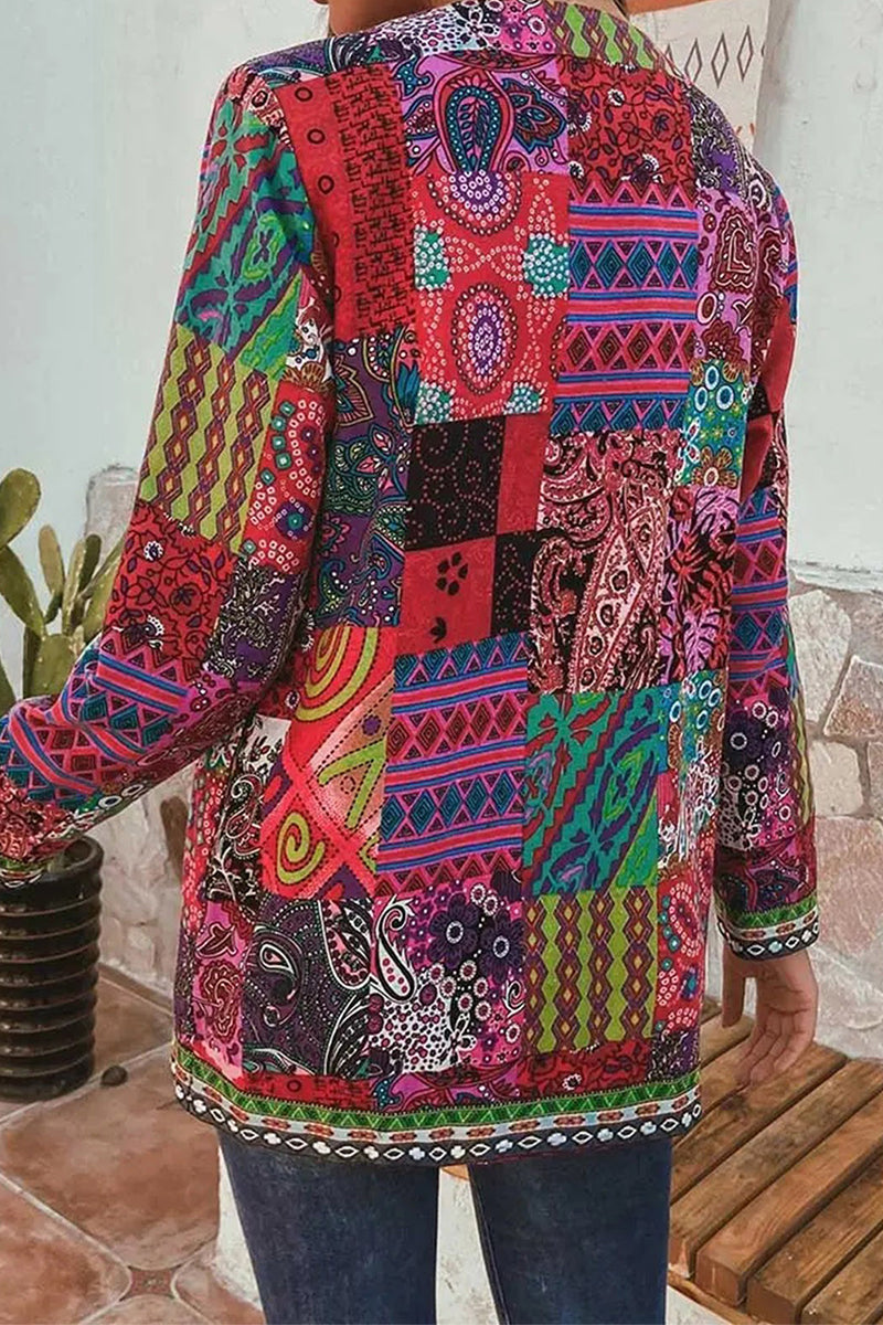 Print Printing O Neck Outerwear(3 Colors) - Fashionpara