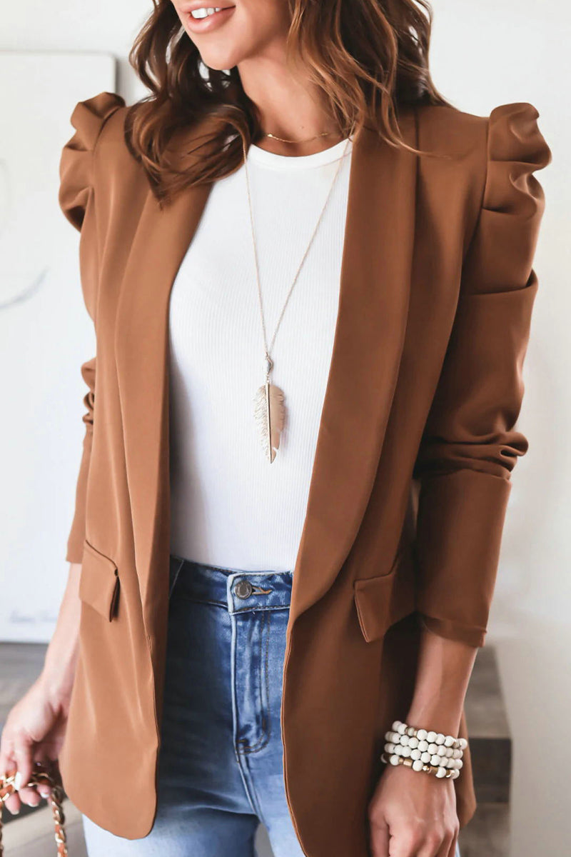 Work Solid Color Turn-back Collar Outerwear(5 Colors) - Fashionpara