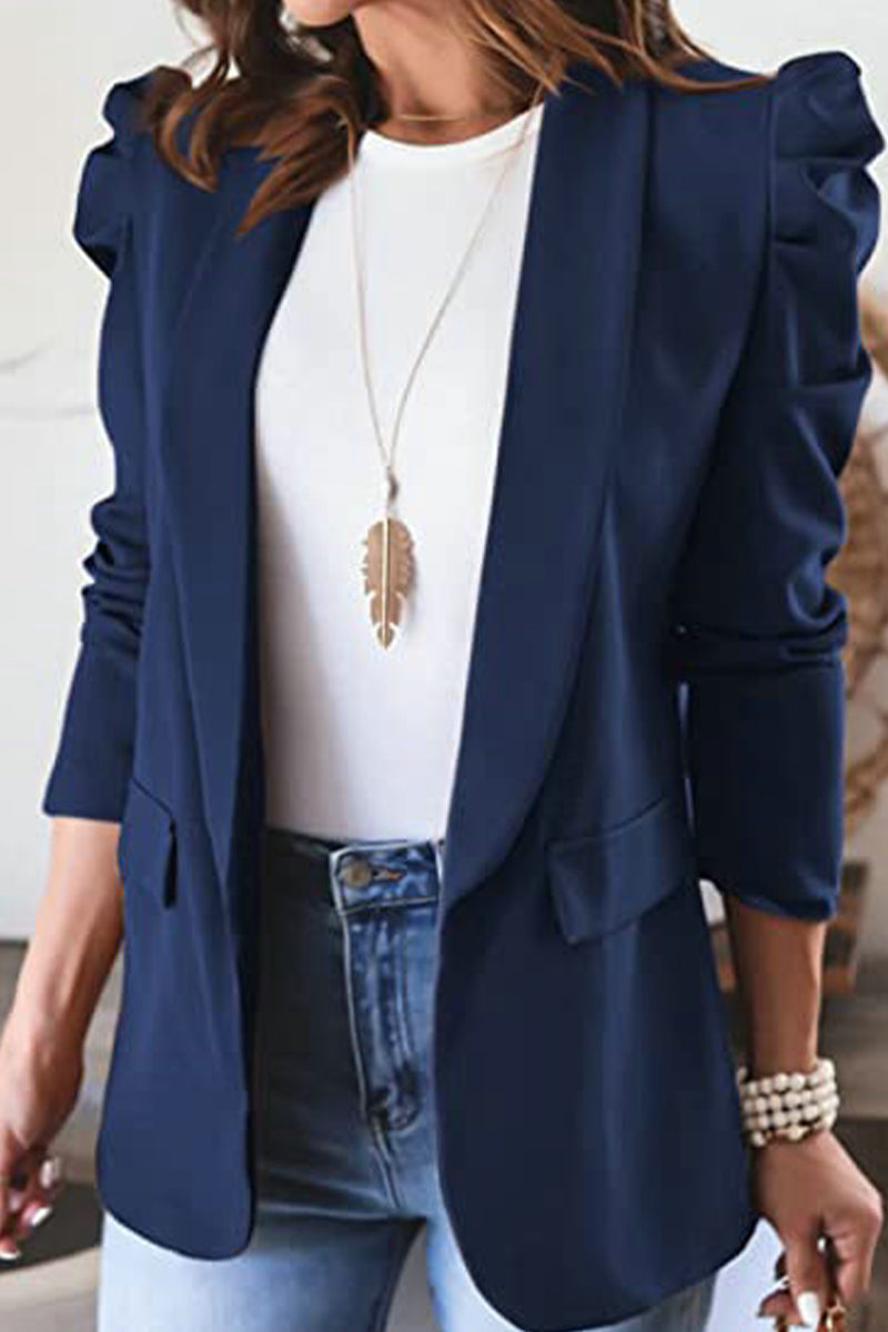Work Solid Color Turn-back Collar Outerwear(5 Colors) - Fashionpara