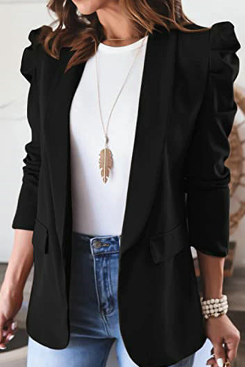 Work Solid Color Turn-back Collar Outerwear(5 Colors) - Fashionpara