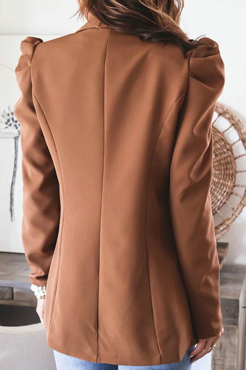 Work Solid Color Turn-back Collar Outerwear(5 Colors) - Fashionpara