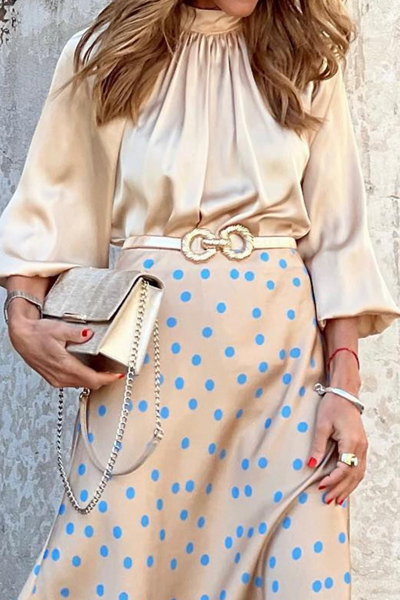 Sweet Work Print Solid Color Half A Turtleneck Tops - Fashionpara