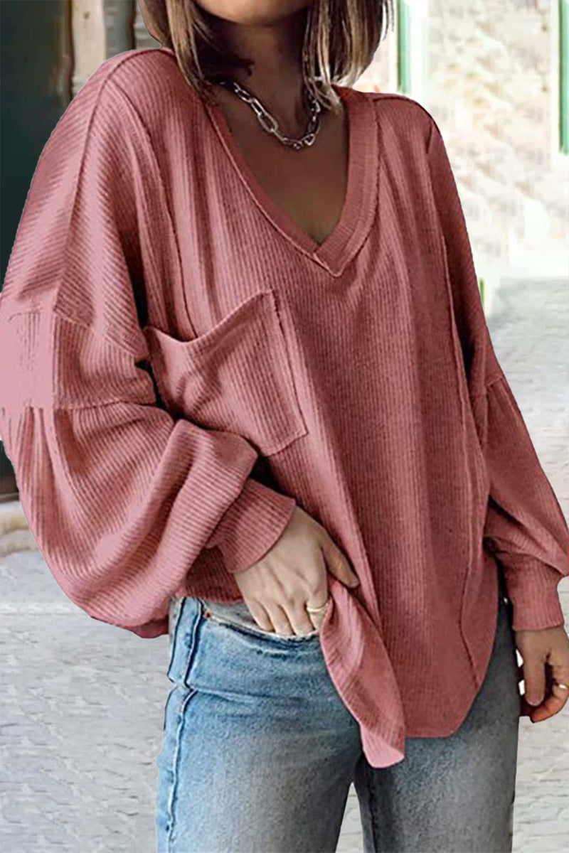 Casual Solid Color V Neck Tops(8 Colors) - Fashionpara