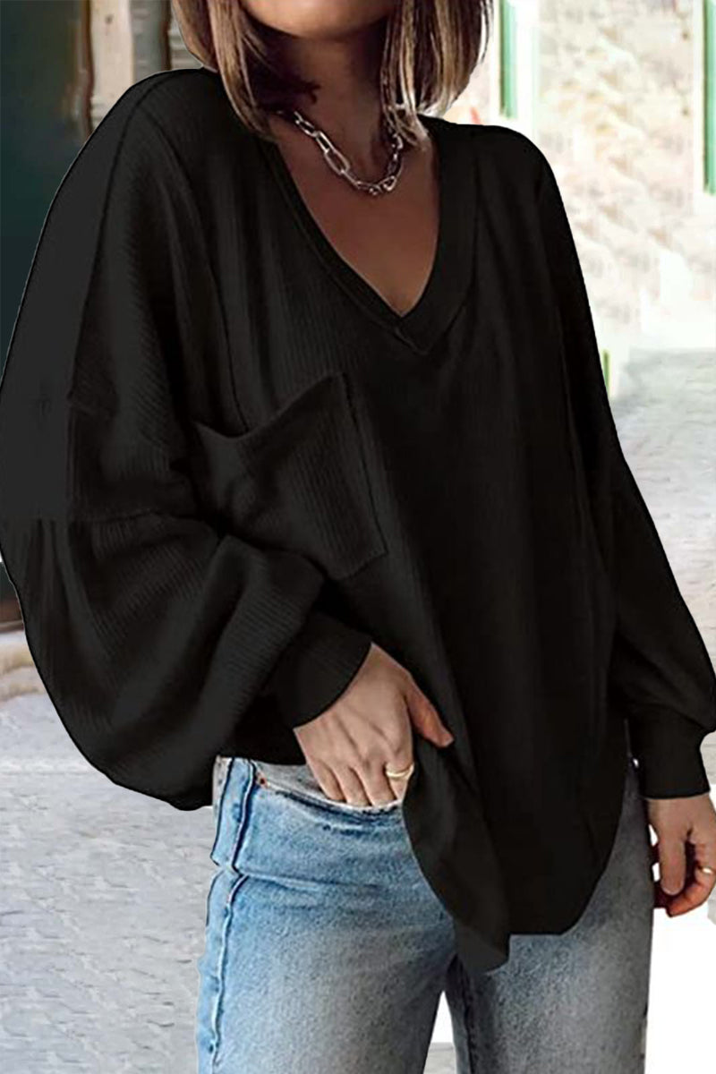 Casual Solid Color V Neck Tops(8 Colors) - Fashionpara