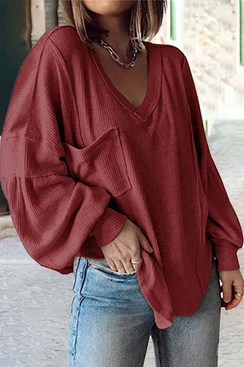 Casual Solid Color V Neck Tops(8 Colors) - Fashionpara
