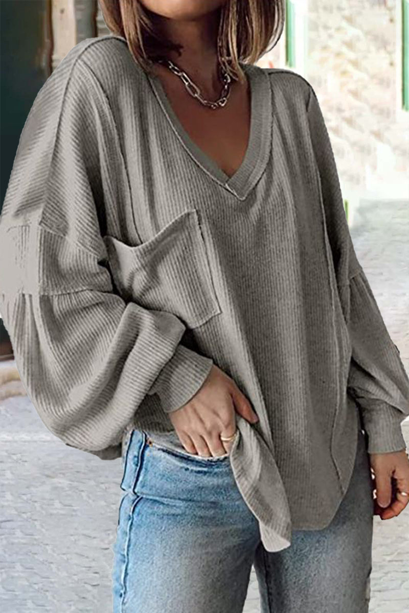 Casual Solid Color V Neck Tops(8 Colors) - Fashionpara