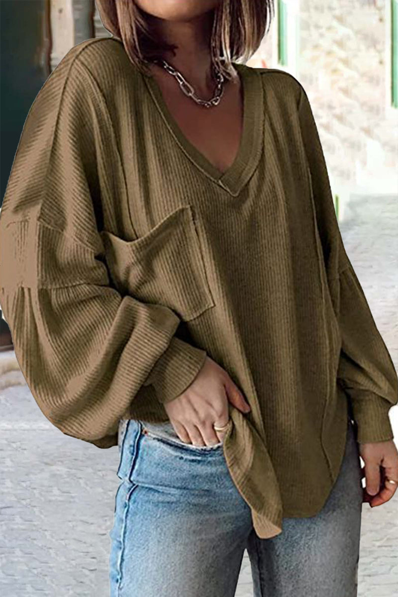Casual Solid Color V Neck Tops(8 Colors) - Fashionpara