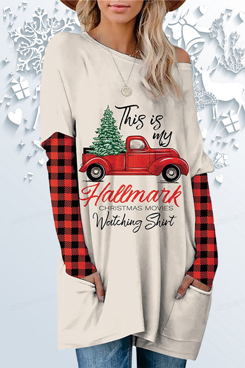 Casual Print Santa Claus Printing O Neck Tops - Fashionpara