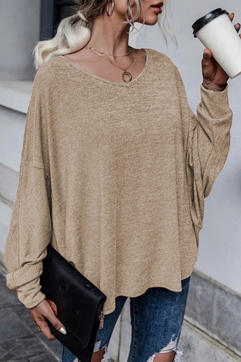 Casual Frenulum Solid Color O Neck Tops(4 Colors) - Fashionpara