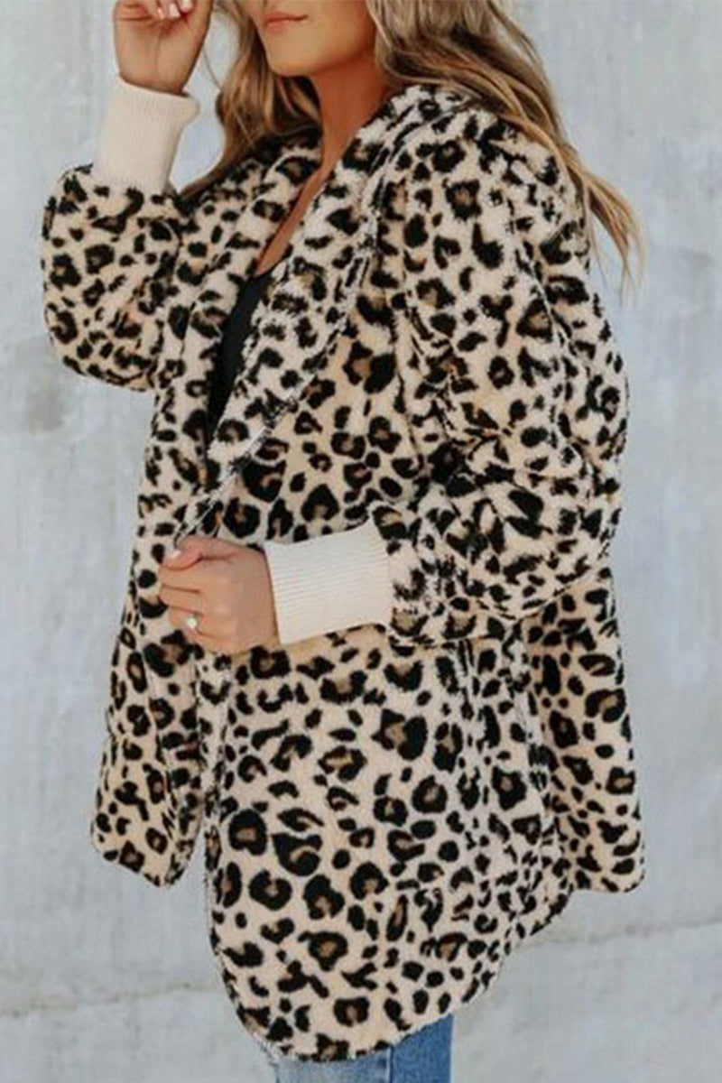 Street Leopard Printing Hooded Collar Outerwear - Fashionpara