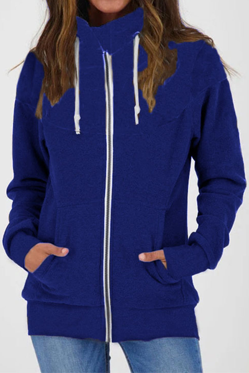 Casual Color Block Contrast Zipper Turtleneck Tops - Fashionpara