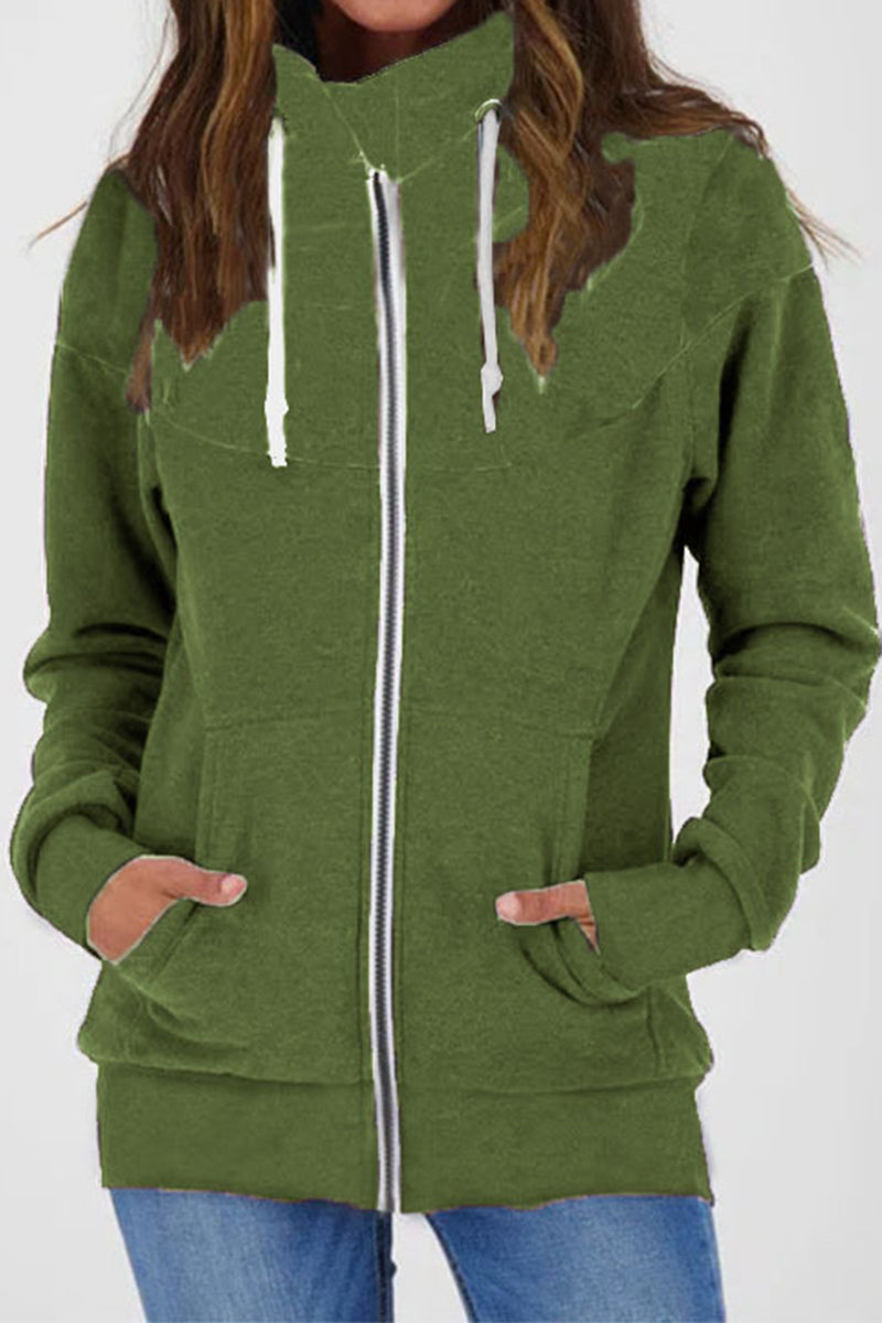 Casual Color Block Contrast Zipper Turtleneck Tops - Fashionpara