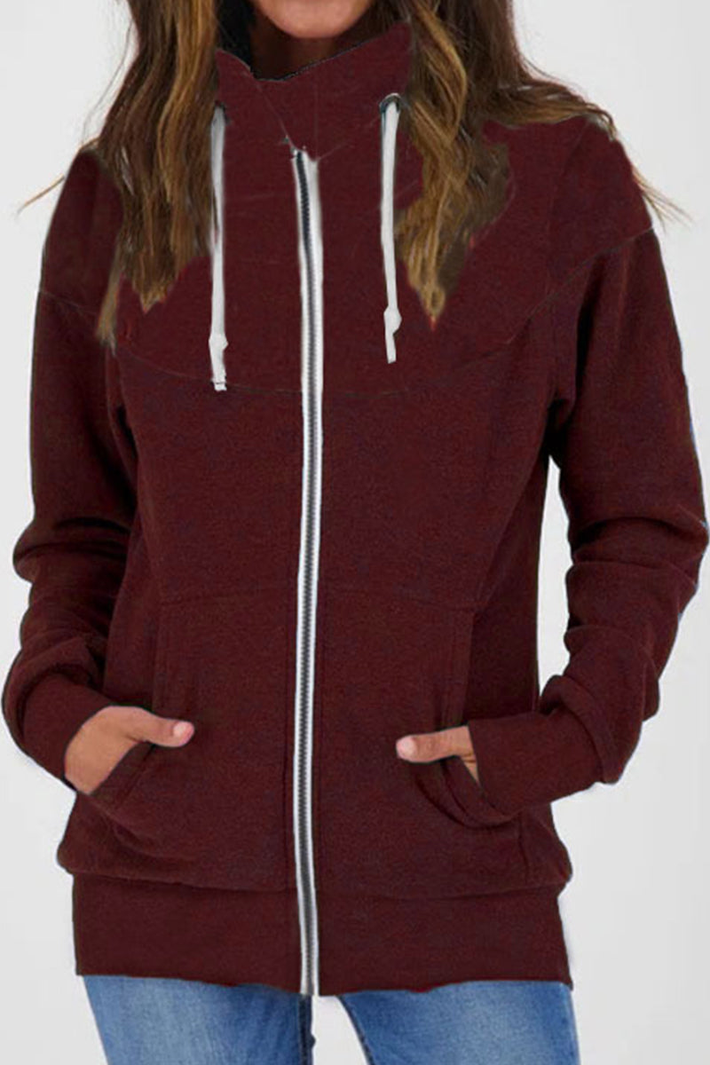 Casual Color Block Contrast Zipper Turtleneck Tops - Fashionpara