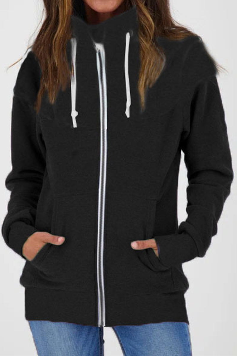Casual Color Block Contrast Zipper Turtleneck Tops - Fashionpara