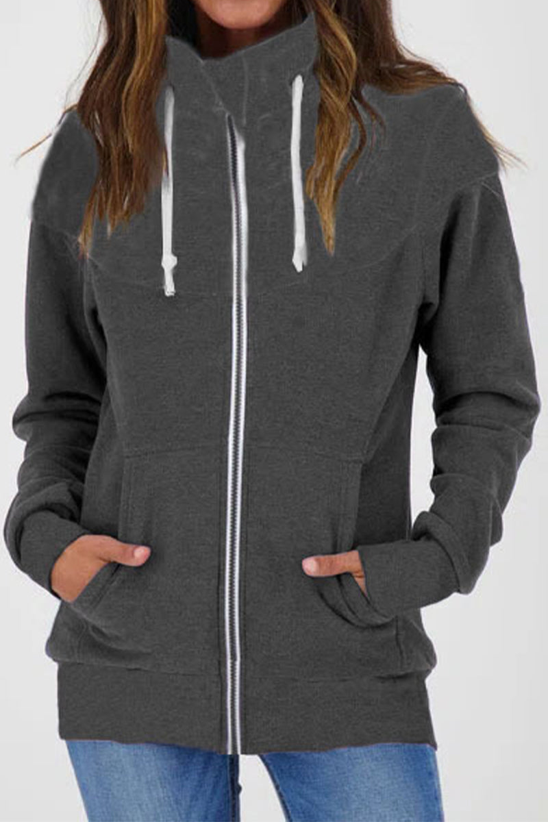 Casual Color Block Contrast Zipper Turtleneck Tops - Fashionpara