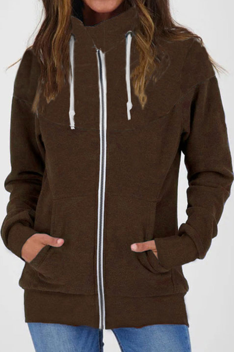 Casual Color Block Contrast Zipper Turtleneck Tops - Fashionpara