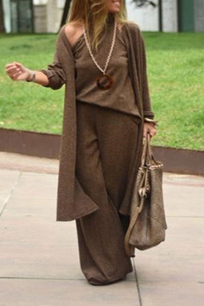 Casual Solid Solid Color Turtleneck Long Sleeve Two Pieces - Fashionpara