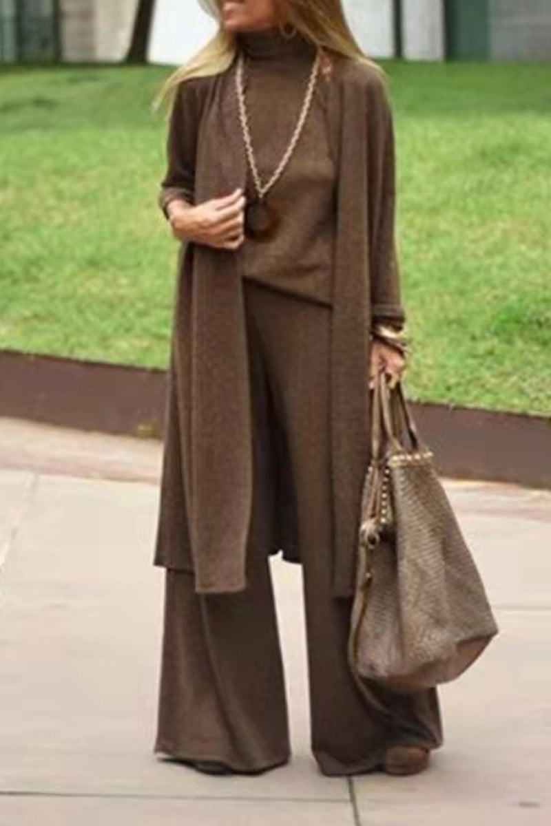 Casual Solid Solid Color Turtleneck Long Sleeve Two Pieces - Fashionpara