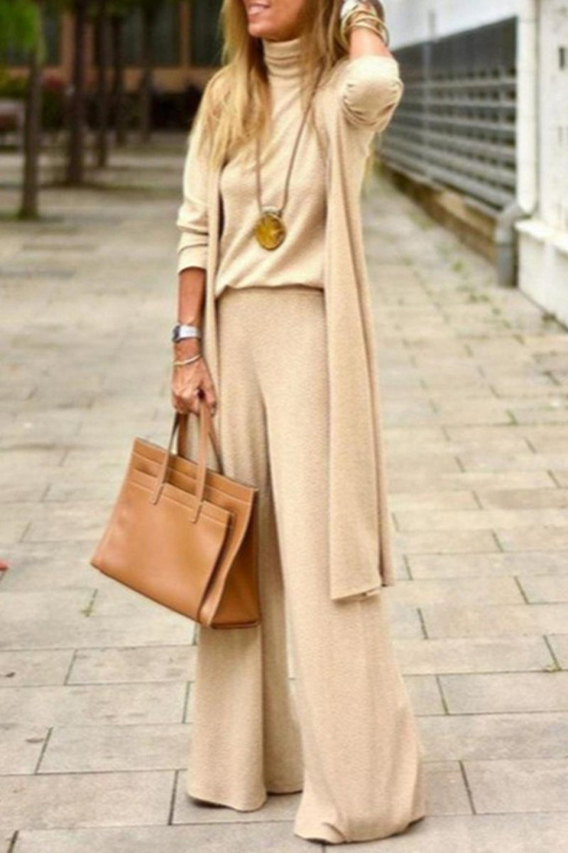 Casual Solid Solid Color Turtleneck Long Sleeve Two Pieces - Fashionpara