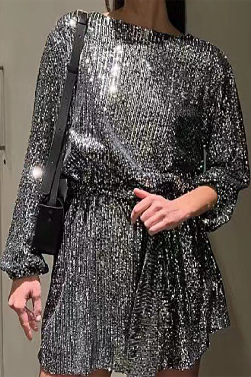 Sexy Solid Sequins Off the Shoulder Waist Skirt Dresses(7 Colors) - Fashionpara