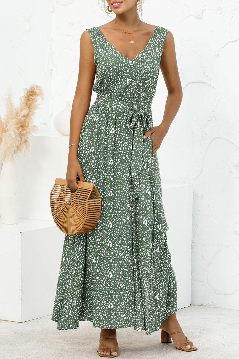 Fashion Casual Leopard Patchwork V Neck A Line Dresses(3 colors) - Fashionpara