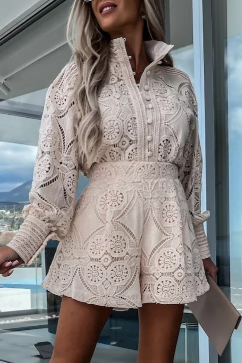 Casual Solid Buckle Mandarin Collar Long Sleeve Two Pieces(3 Colors) - Fashionpara