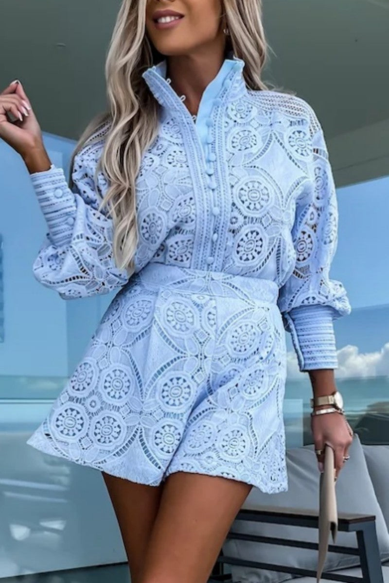 Casual Solid Buckle Mandarin Collar Long Sleeve Two Pieces(3 Colors) - Fashionpara