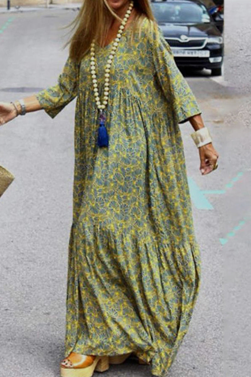 Elegant College Geometric Printing V Neck Printed Dress Dresses - Fashionpara