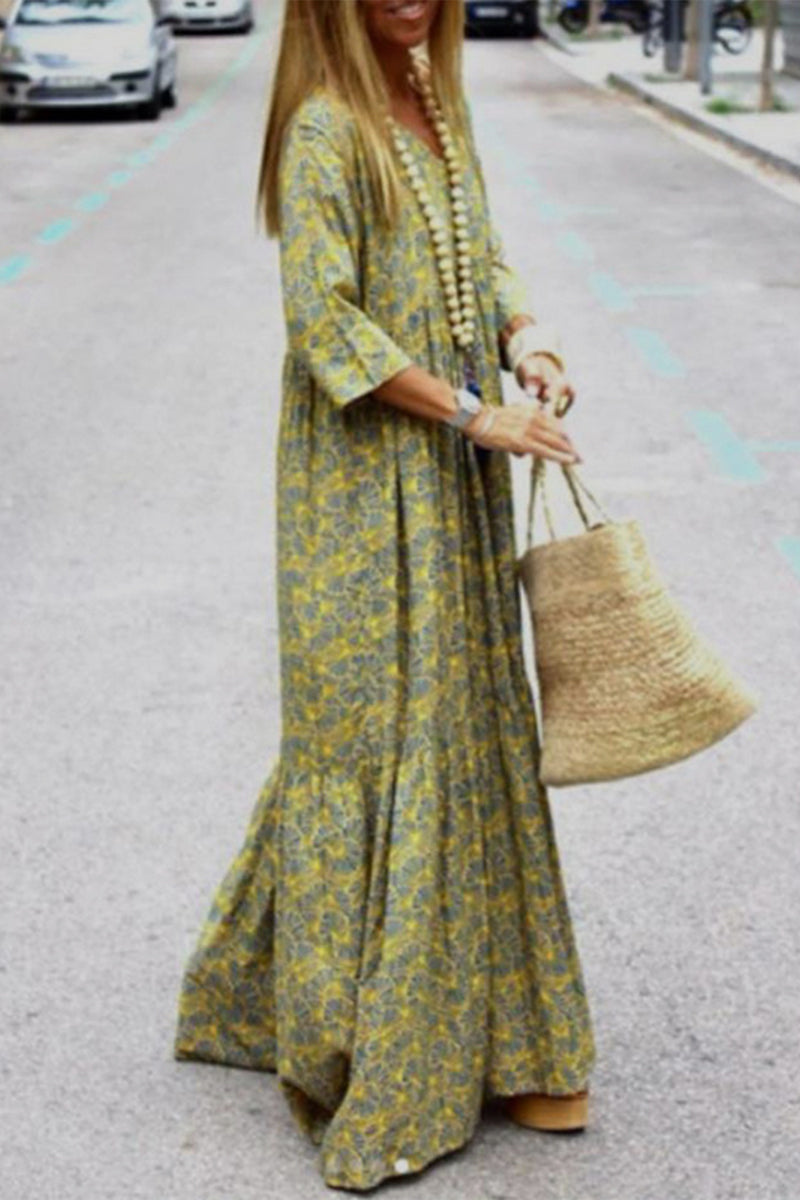 Elegant College Geometric Printing V Neck Printed Dress Dresses - Fashionpara