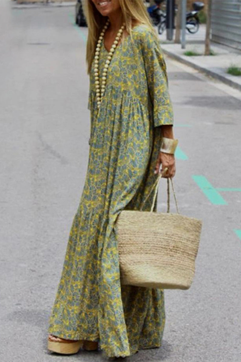 Elegant College Geometric Printing V Neck Printed Dress Dresses - Fashionpara