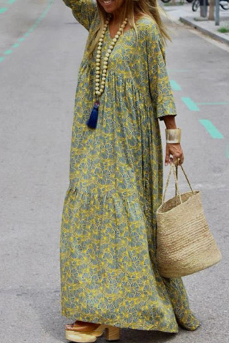 Elegant College Geometric Printing V Neck Printed Dress Dresses - Fashionpara