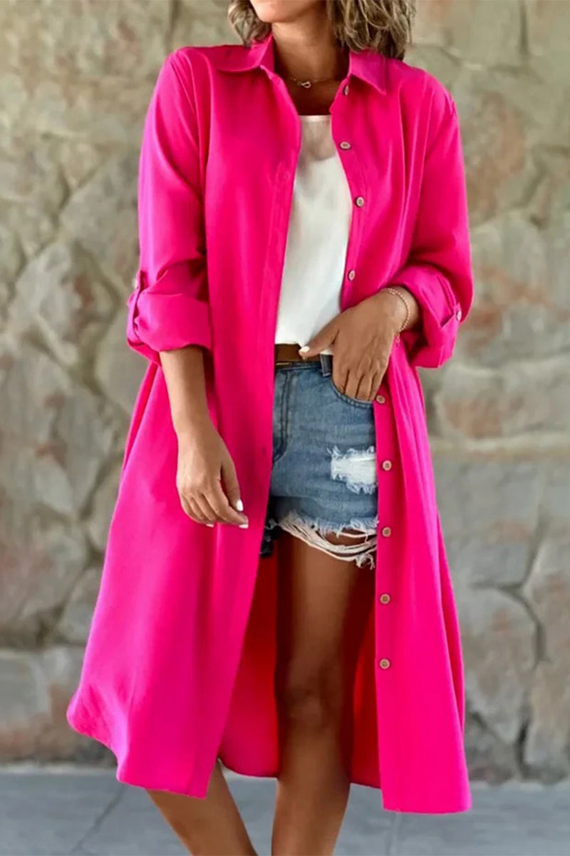 Casual Solid Buttons Turndown Collar Tops - Fashionpara