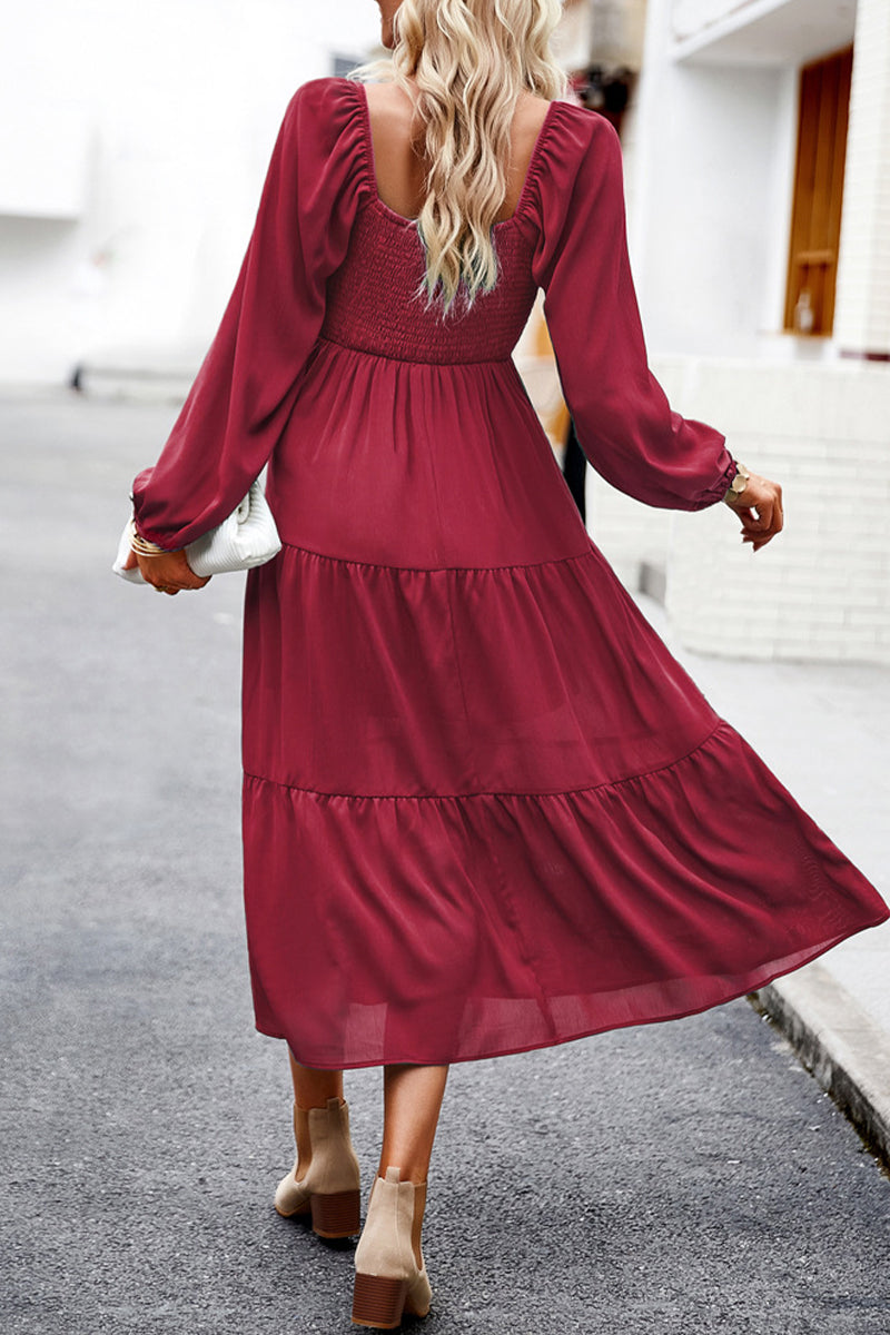 Celebrities Elegant Solid Patchwork Square Collar A Line Dresses - Fashionpara