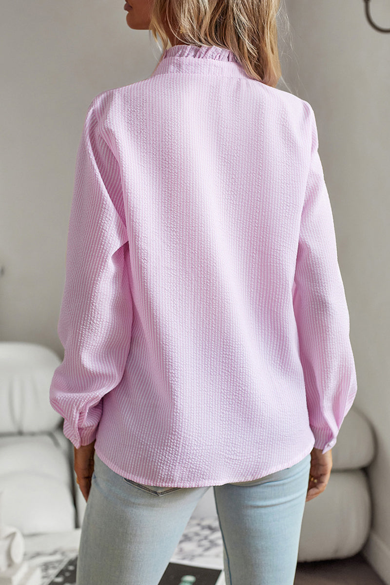 British Style Solid Patchwork Lotus Leaf Collar Blouses(4 Colors) - Fashionpara
