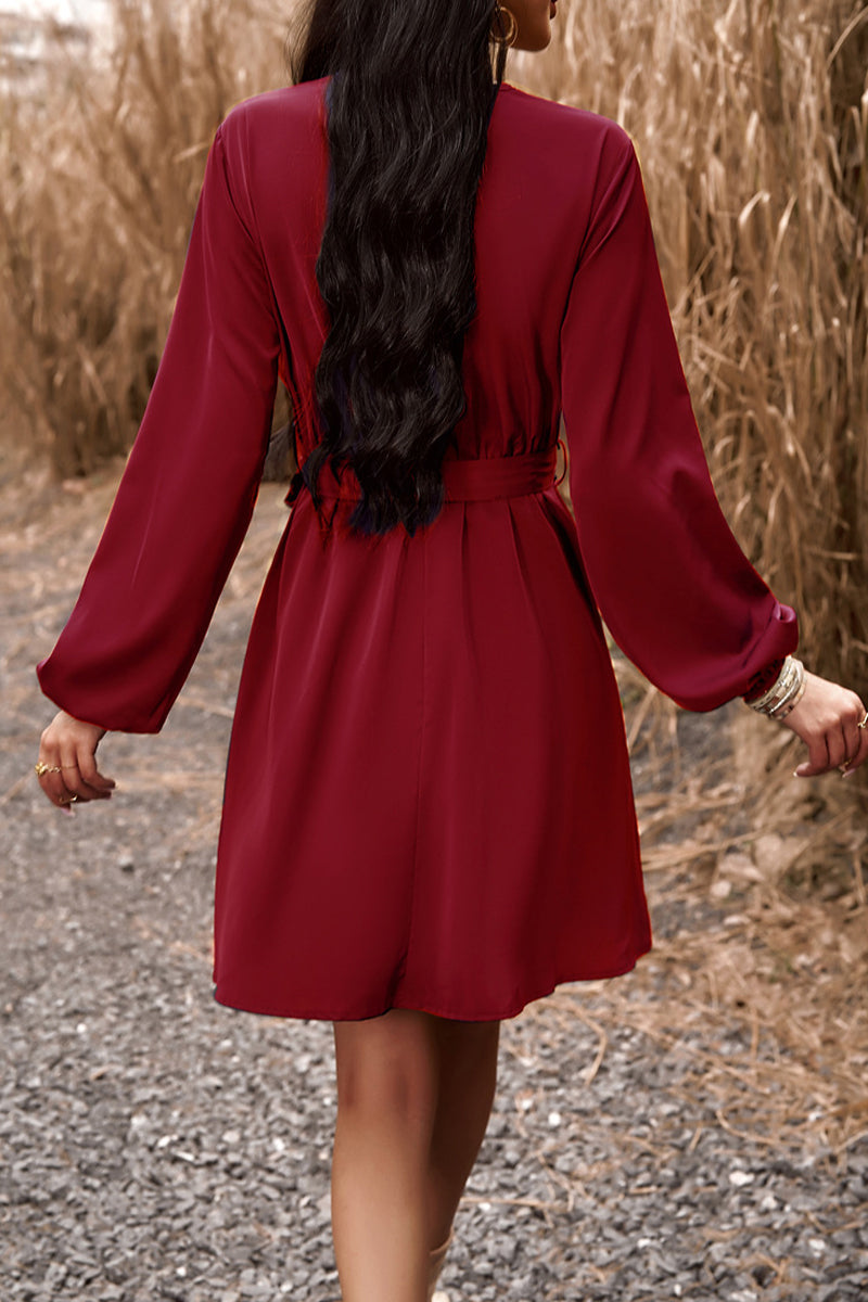 Elegant Solid Lace Bandage V Neck A Line Dresses(5 Colors) - Fashionpara