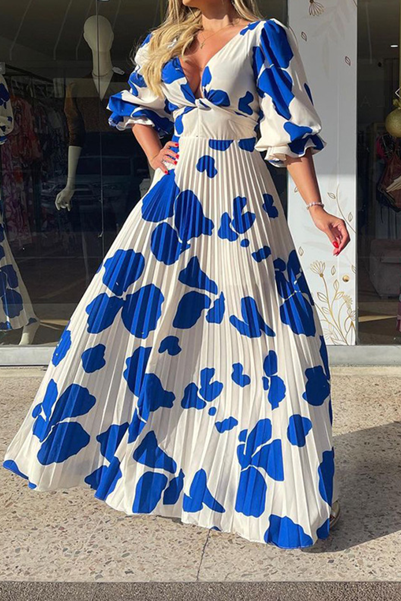 Elegant Geometric Printing V Neck A Line Dresses - Fashionpara