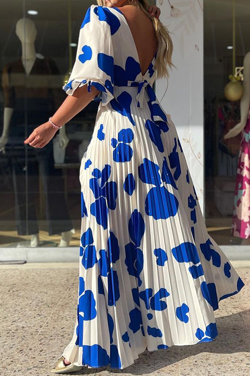 Elegant Geometric Printing V Neck A Line Dresses - Fashionpara