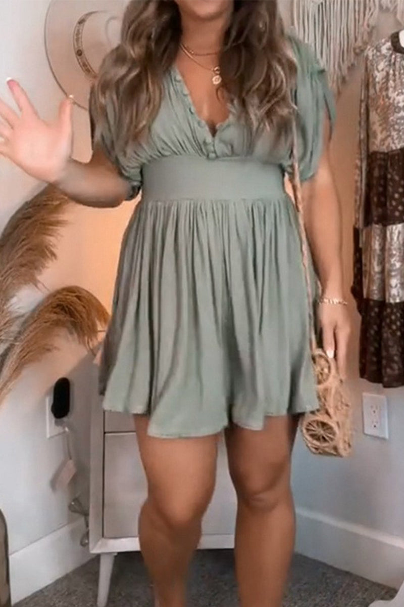 Sexy Solid Fold V Neck Mini Dresses(3 Colors) - Fashionpara