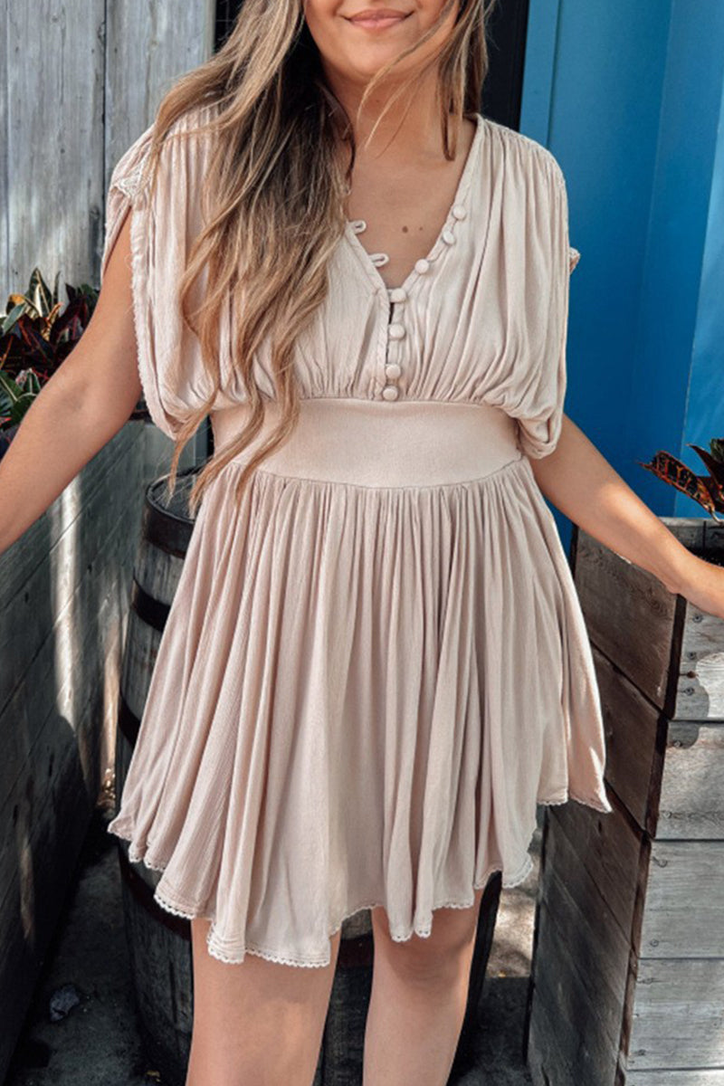 Sexy Solid Fold V Neck Mini Dresses(3 Colors) - Fashionpara