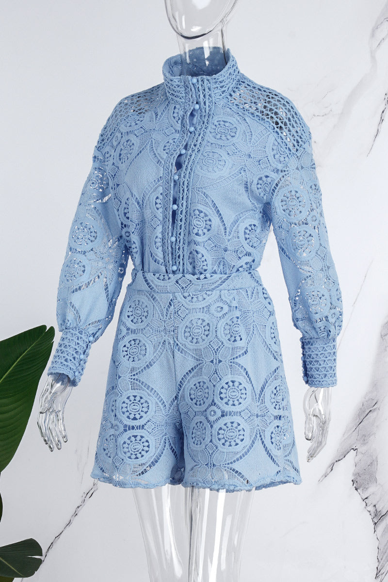 Casual Solid Buckle Mandarin Collar Long Sleeve Two Pieces(3 Colors) - Fashionpara