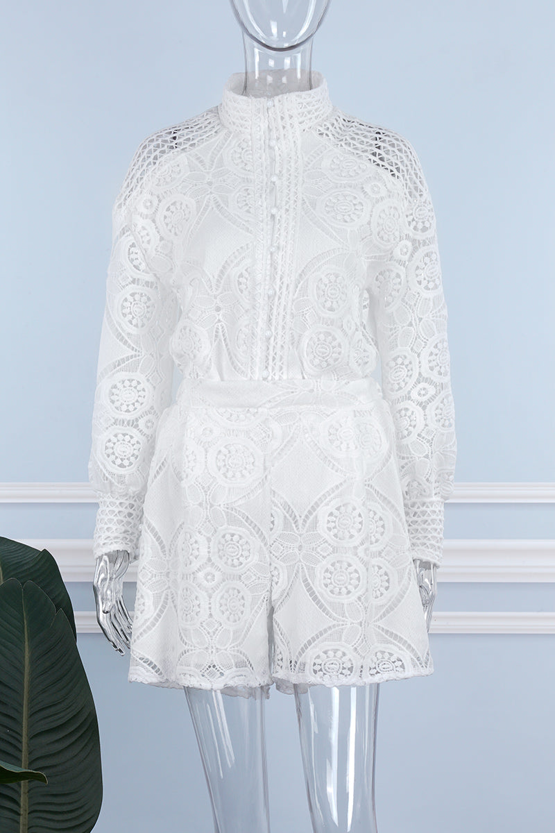 Casual Solid Buckle Mandarin Collar Long Sleeve Two Pieces(3 Colors) - Fashionpara