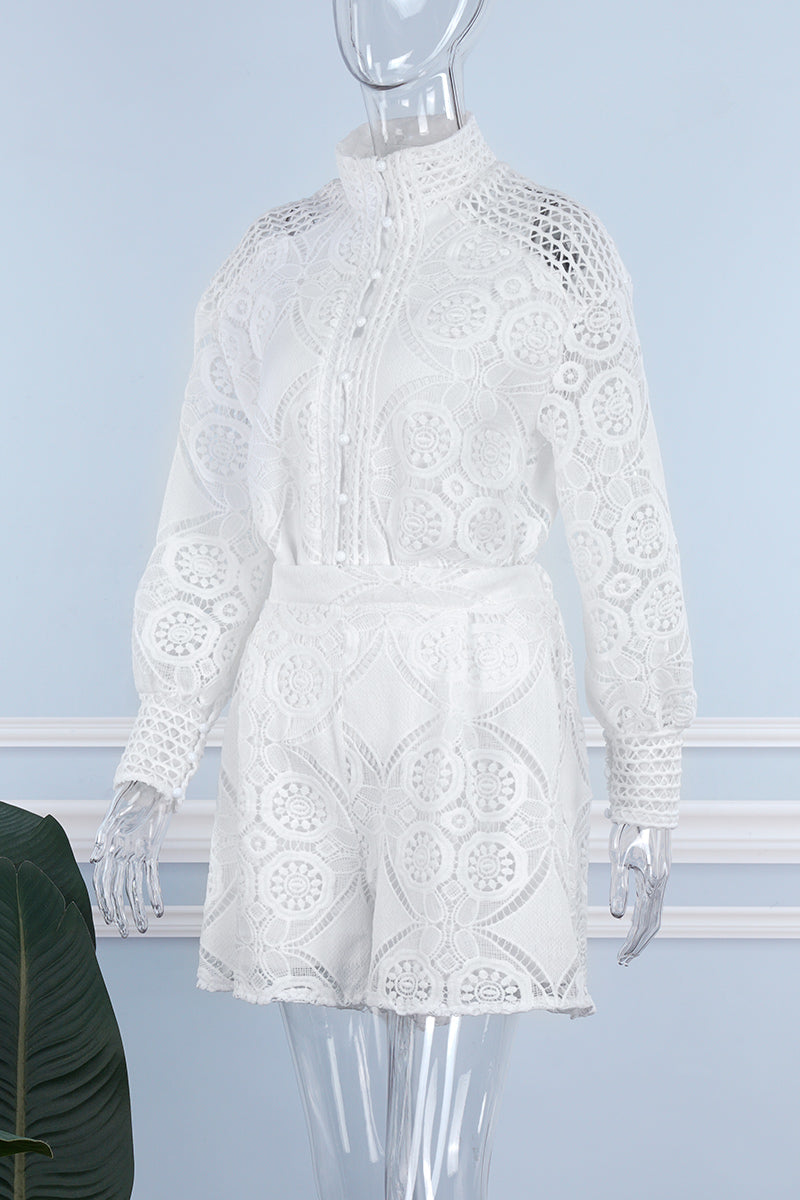 Casual Solid Buckle Mandarin Collar Long Sleeve Two Pieces(3 Colors) - Fashionpara