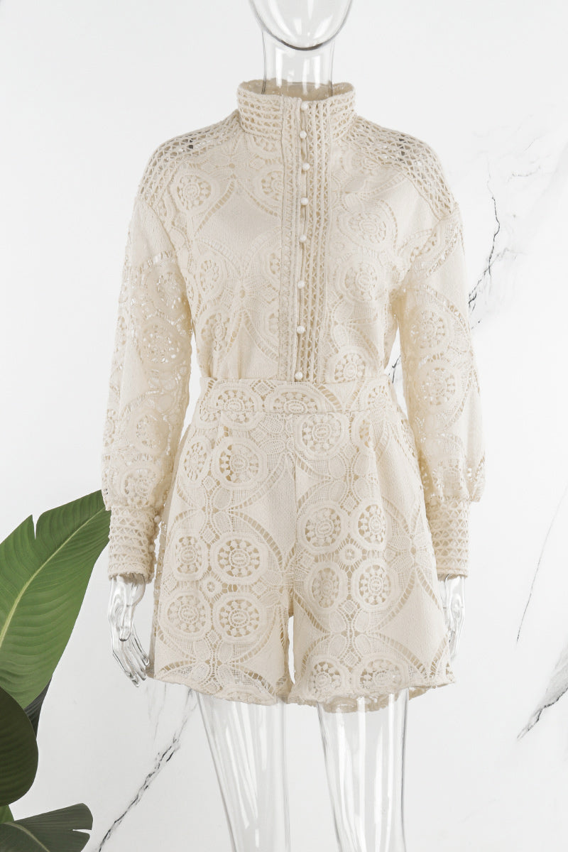 Casual Solid Buckle Mandarin Collar Long Sleeve Two Pieces(3 Colors) - Fashionpara