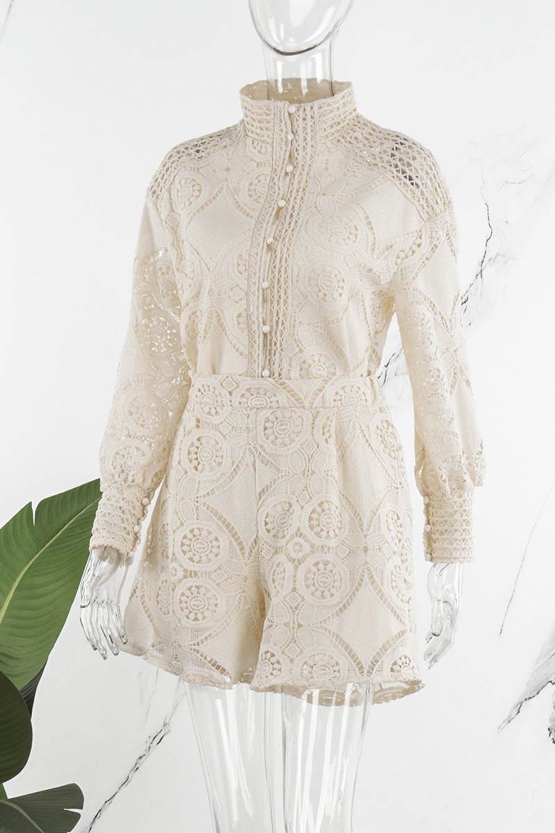 Casual Solid Buckle Mandarin Collar Long Sleeve Two Pieces(3 Colors) - Fashionpara