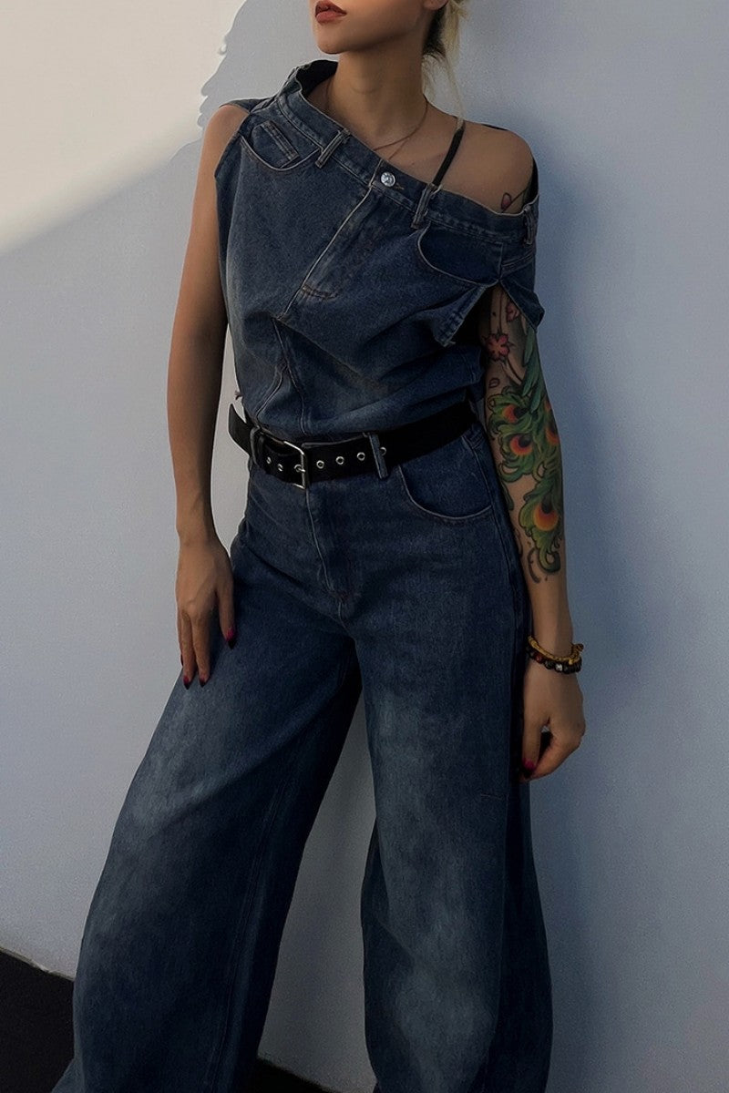 Casual Solid Patchwork Asymmetrical Sleeveless Two Pieces - Fashionpara